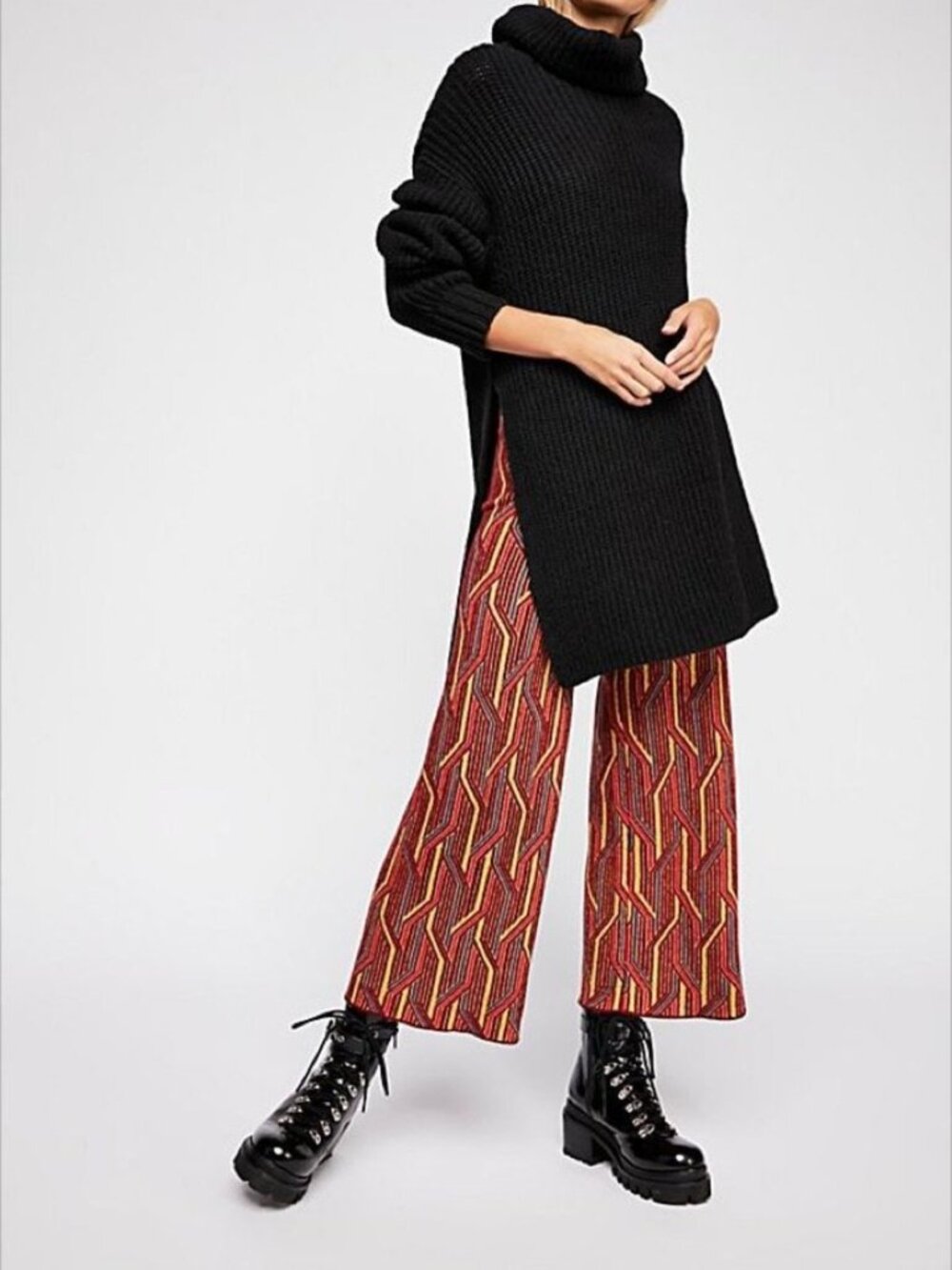 Free People - Alina Pull-On Wide Leg Pant Trousers | Size XS | Wine Multi Print